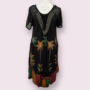 Sakkas Women's Boho Dress Black Embroidered One Size Sheer Mesh Sleeves Festival